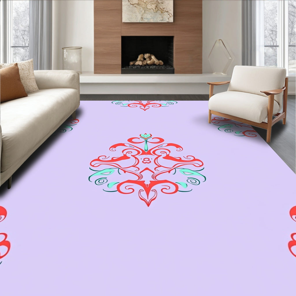 Crimson Coral Swirl Botanical Medallion Rug