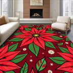 Bold Red Poinsettia Floral Garden Rug