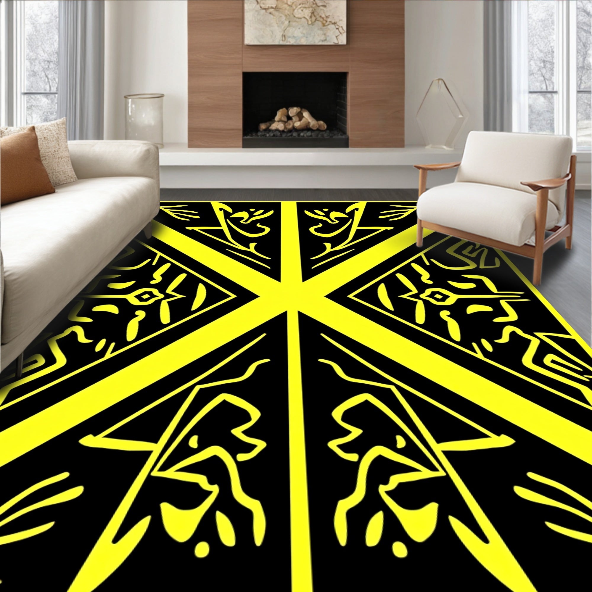 Bold Yellow Geometric Tribal Rug