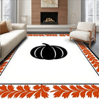 Black Pumpkin Autumn Leaf Border Rug