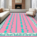 Pink Teal Leaf Vine Border Rug