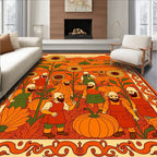 Autumn Harvest Farmers Sunflowers Pumpkins Scene Rug
