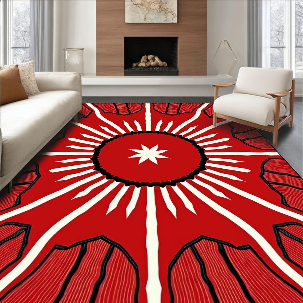 Radiant Red Sunburst Medallion Rug