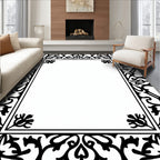 Ornate Black Floral Scroll Border Rug