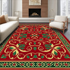 Deep Red Floral Scrollwork Rug