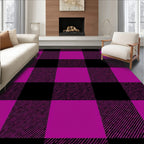 Berry Black Plaid Checks Grunge Rug