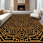 Orange Black Intricate Maze Graphic Rug