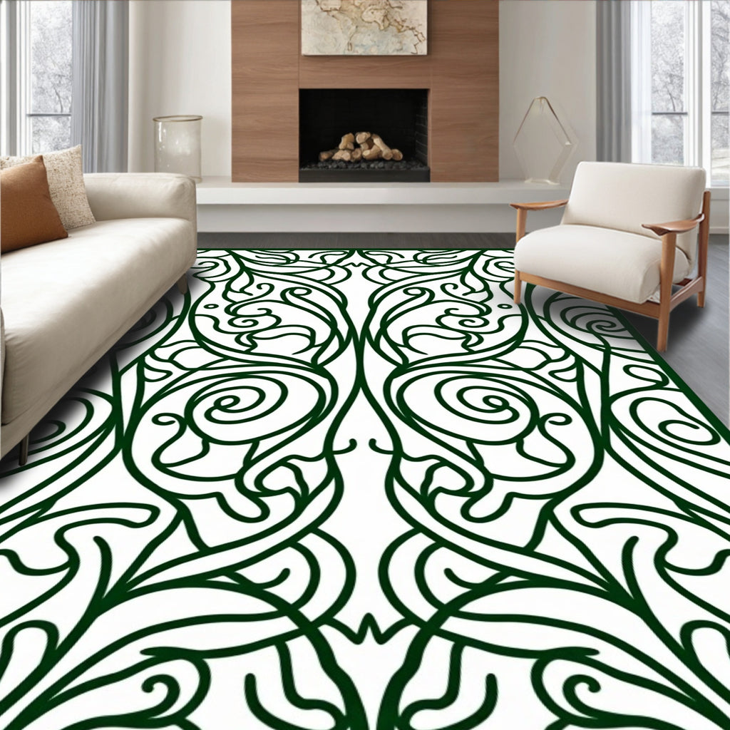 Ornate Emerald Swirl Vine Filigree Rug