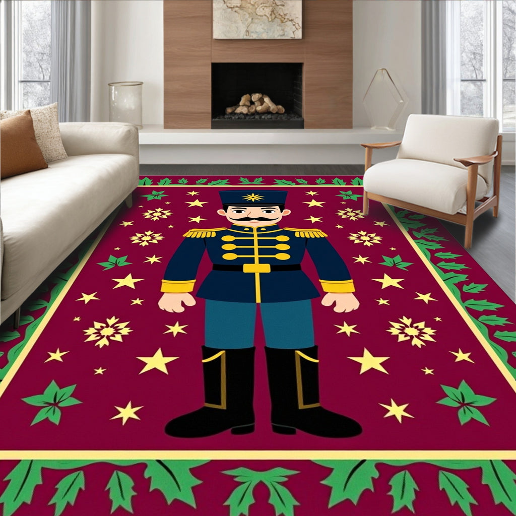 Festive Crimson Nutcracker Starry Night Rug