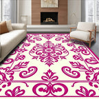 Crimson Floral Scrollwork Medallion Rug