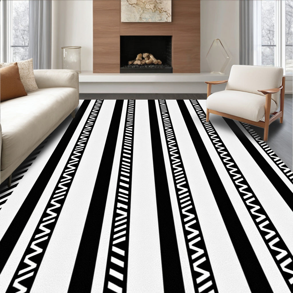 Bold Black White Striped Variety Rug