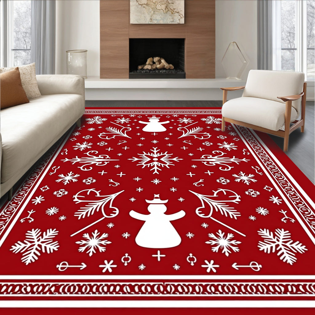 Red White Festive Angel Snowflake Rug