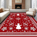 Red White Festive Angel Snowflake Rug