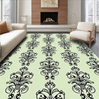 Black Vintage Damask Scrollwork Medallion Rug