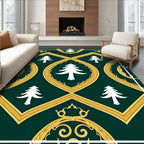 Emerald Green Gold Pine Tree Medallion Rug
