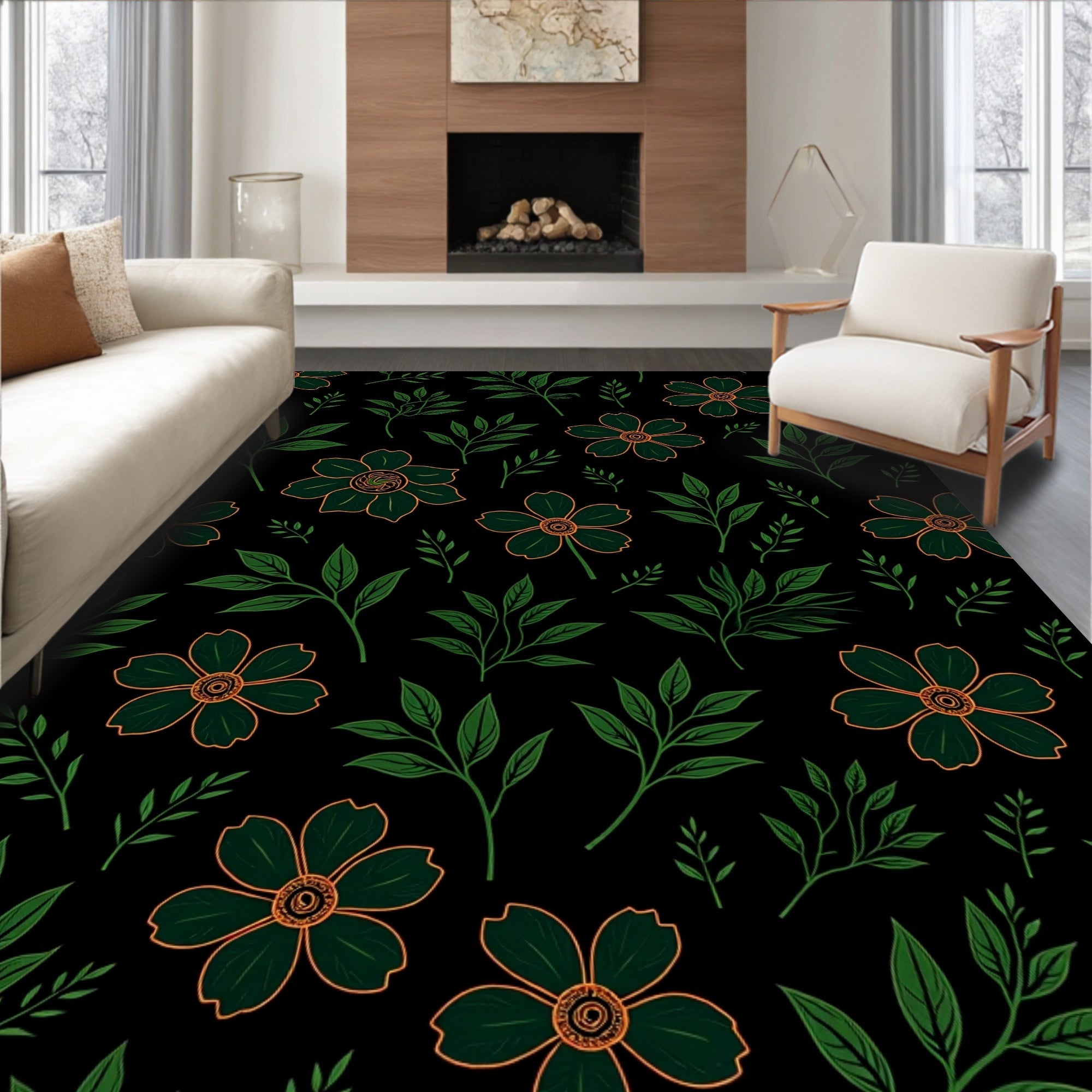 Dark Floral Garden Bloom Rug