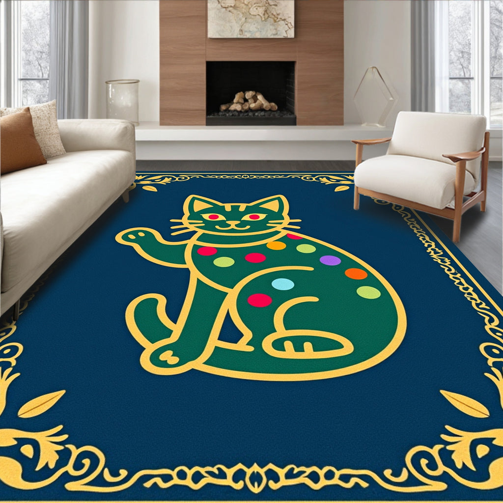 Green Polka Dot Cat Border Rug
