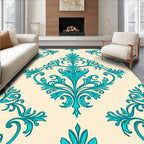 Turquoise Baroque Foliage Cream Background Rug