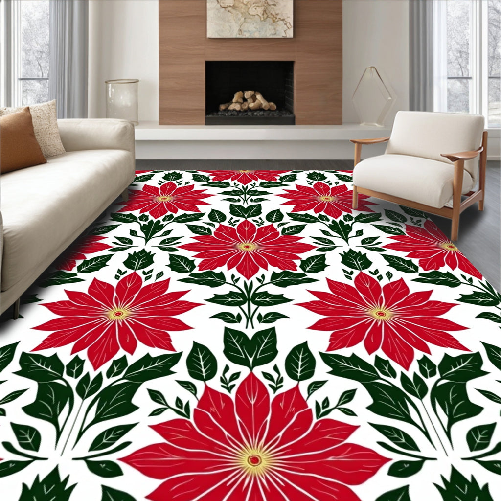 Bold Red Poinsettia Botanical Repeat Rug