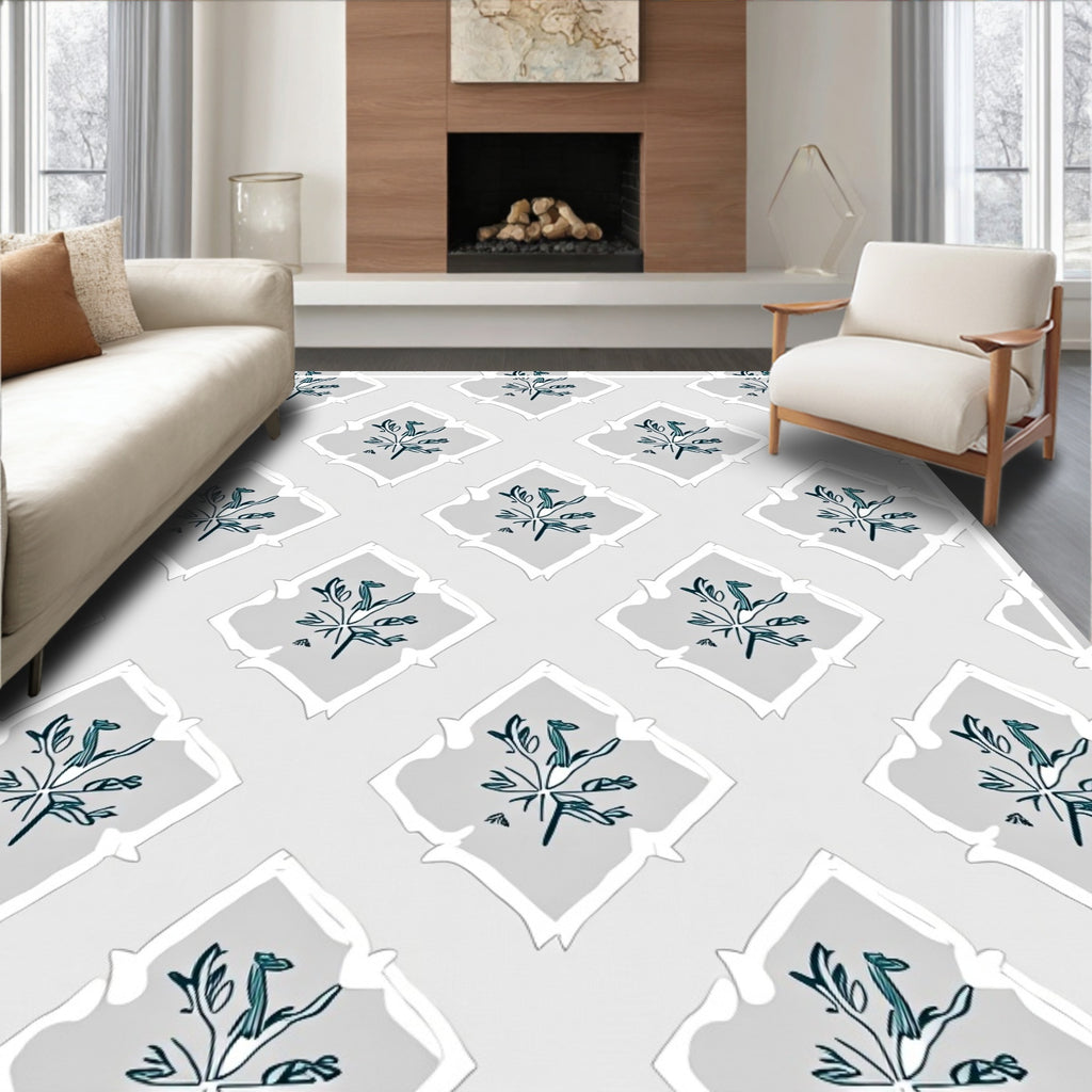 Gray Botanical Diamond Art Rug