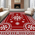 Crimson White Snowflake Festive Border Rug