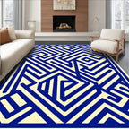 Electric Blue Maze Geometric Lines Rug
