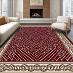 Crimson White Geometric Labyrinth Border Rug