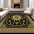 Gold Sunburst Medallion Black Rug