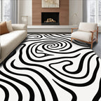 Bold Black Swirl Abstract Rug