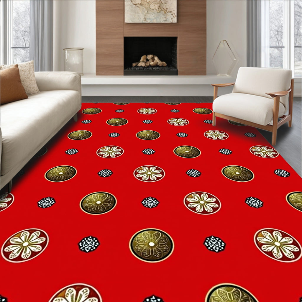 Crimson Red Gold Floral Medallions Rug