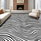 Black White Wavy Stripes Rug
