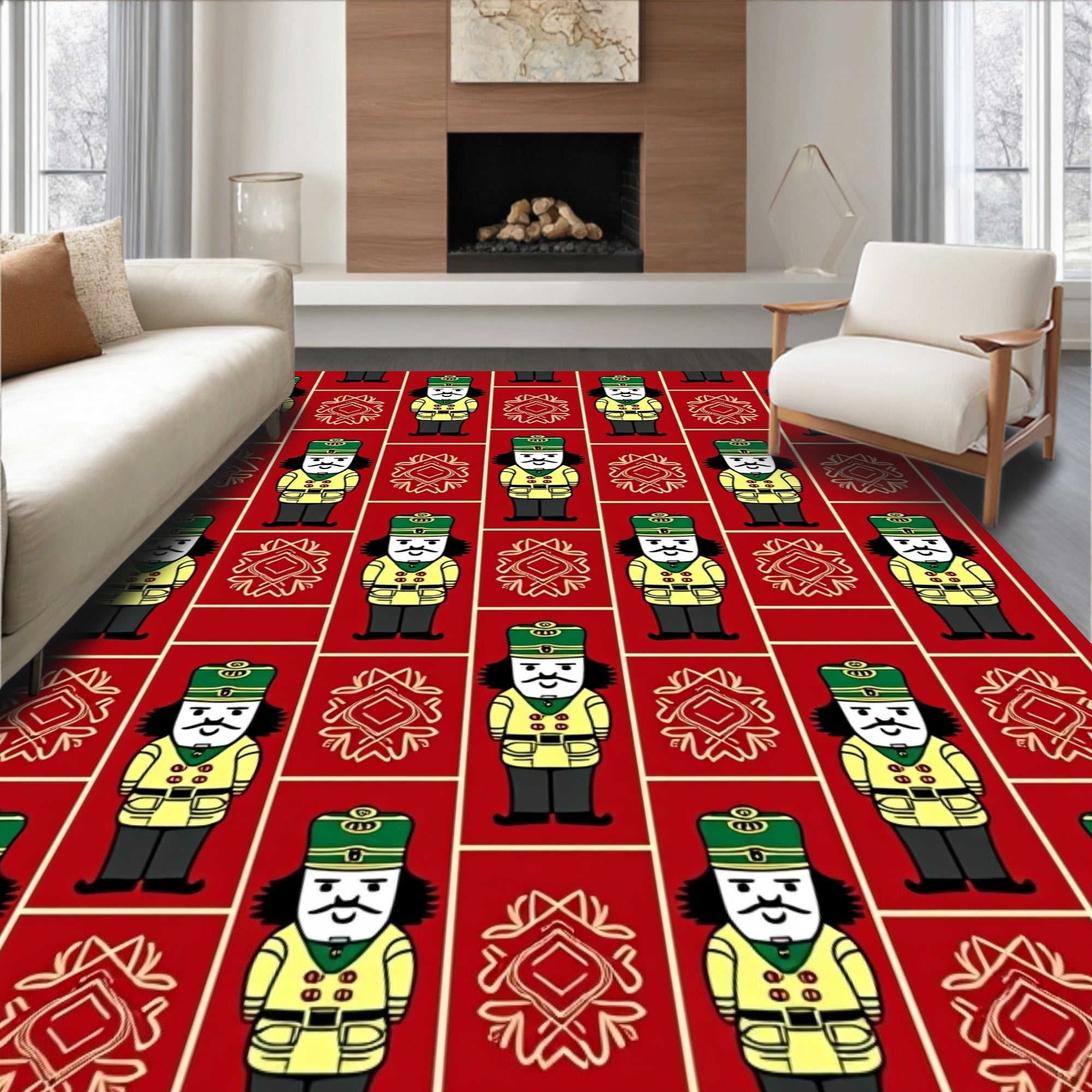 Holiday Nutcracker Red Geometric Rug