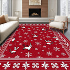 Crimson Snowflakes and Whimsical Creatures Rug