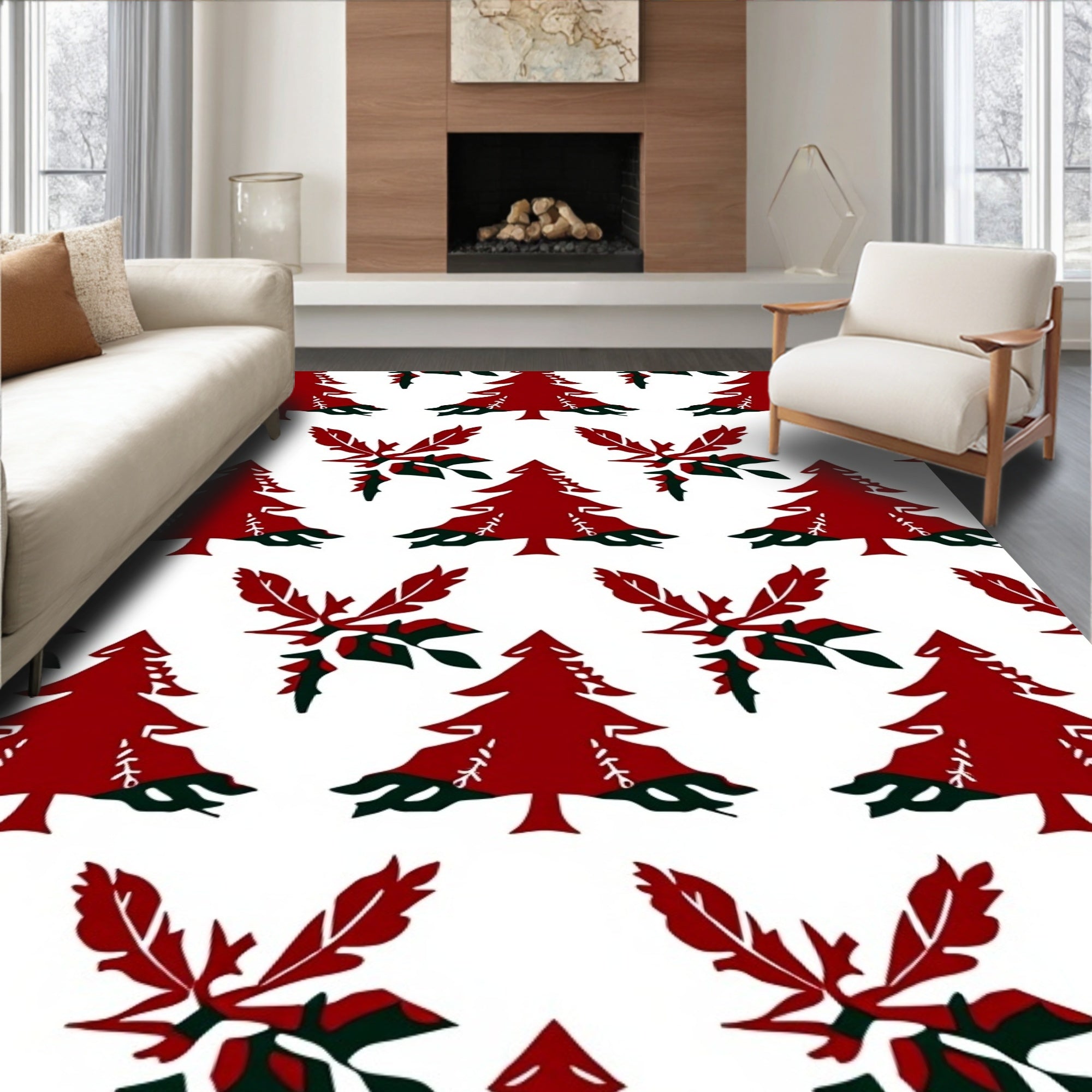 Crimson Pine Sprig Repeats Rug