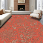 Terracotta Red Botanical Bird Garden Rug