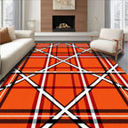 Vibrant Orange Red White Plaid Intersection Rug