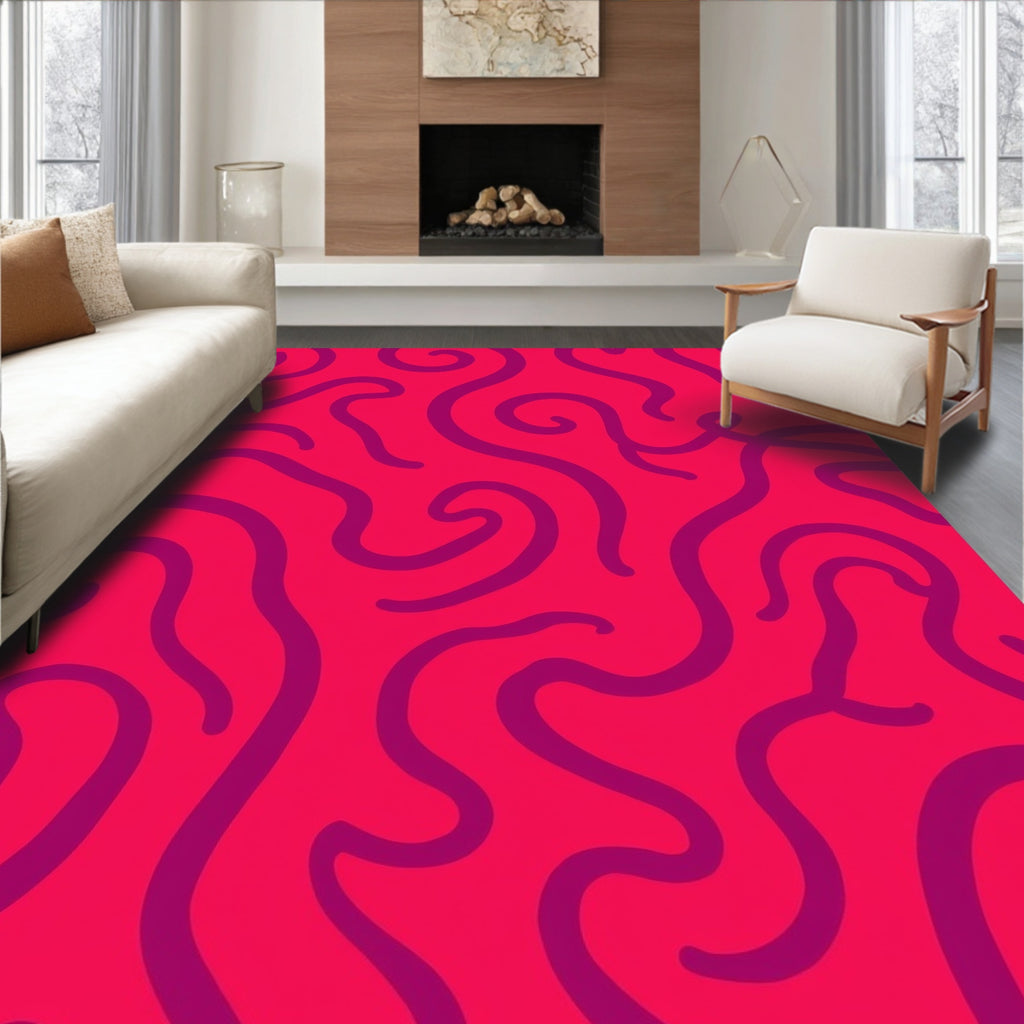 Vibrant Magenta Swirl Line Rug