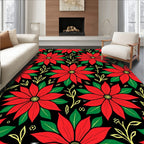 Festive Red Poinsettia Christmas Floral Rug