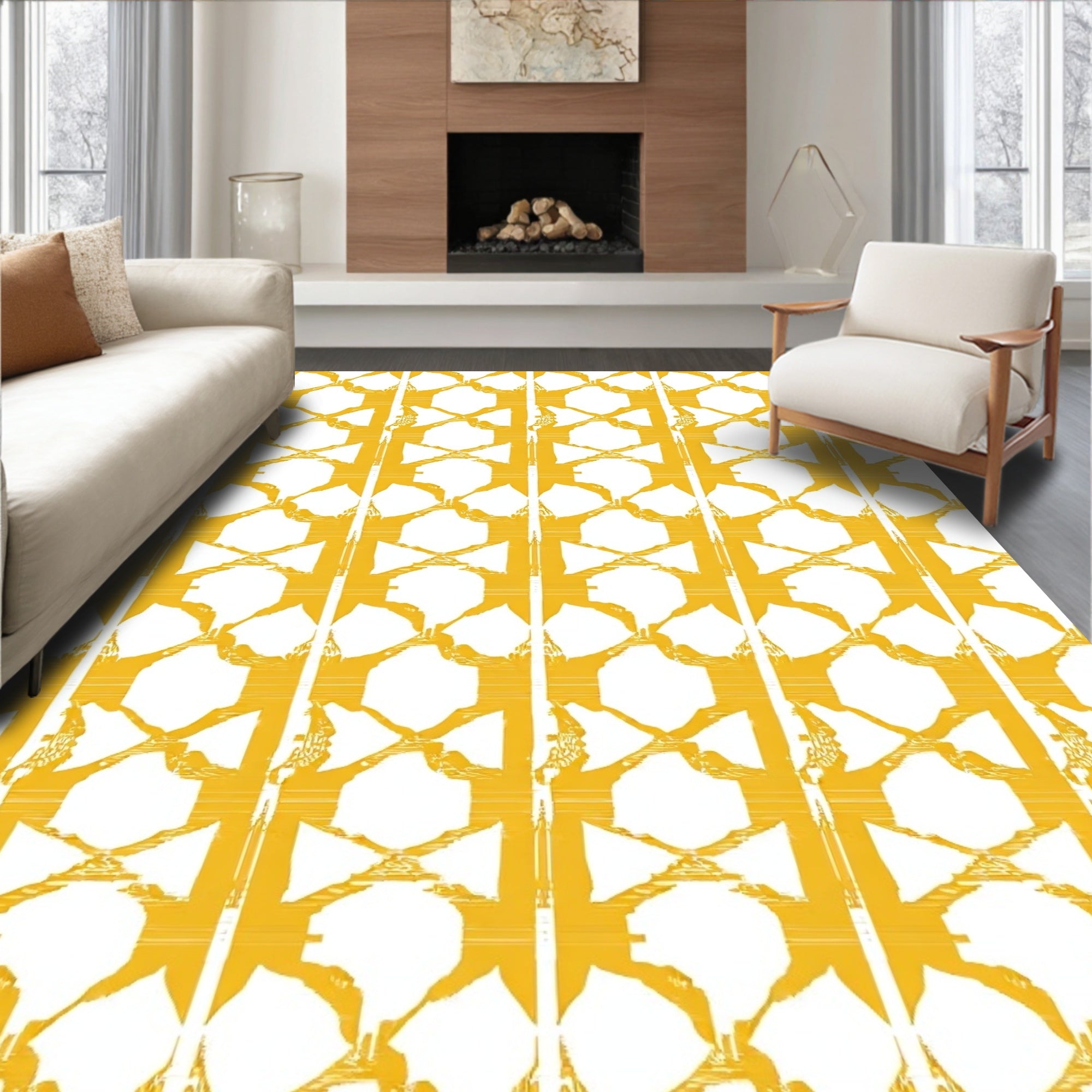 Golden Yellow Geometric Interlock Rug