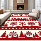 Rustic Red Forest Snowflake Scene Rug