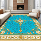 Turquoise Gold Floral Medallion Border Rug