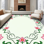 Whimsical Pink Floral Vine Border Rug