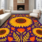 Vibrant Sunflower Folk Art Floral Rug