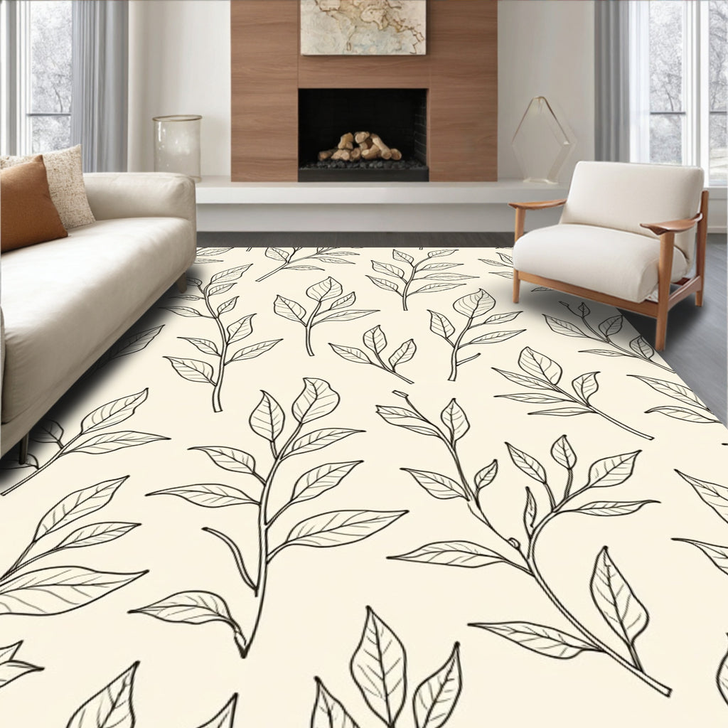 Cream Botanical Branch Outline Rug