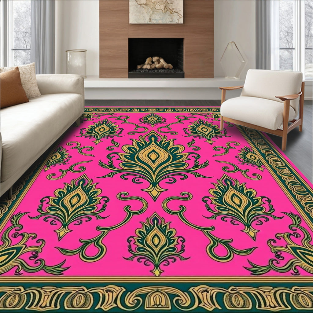 Vibrant Pink Emerald Floral Medallion Rug