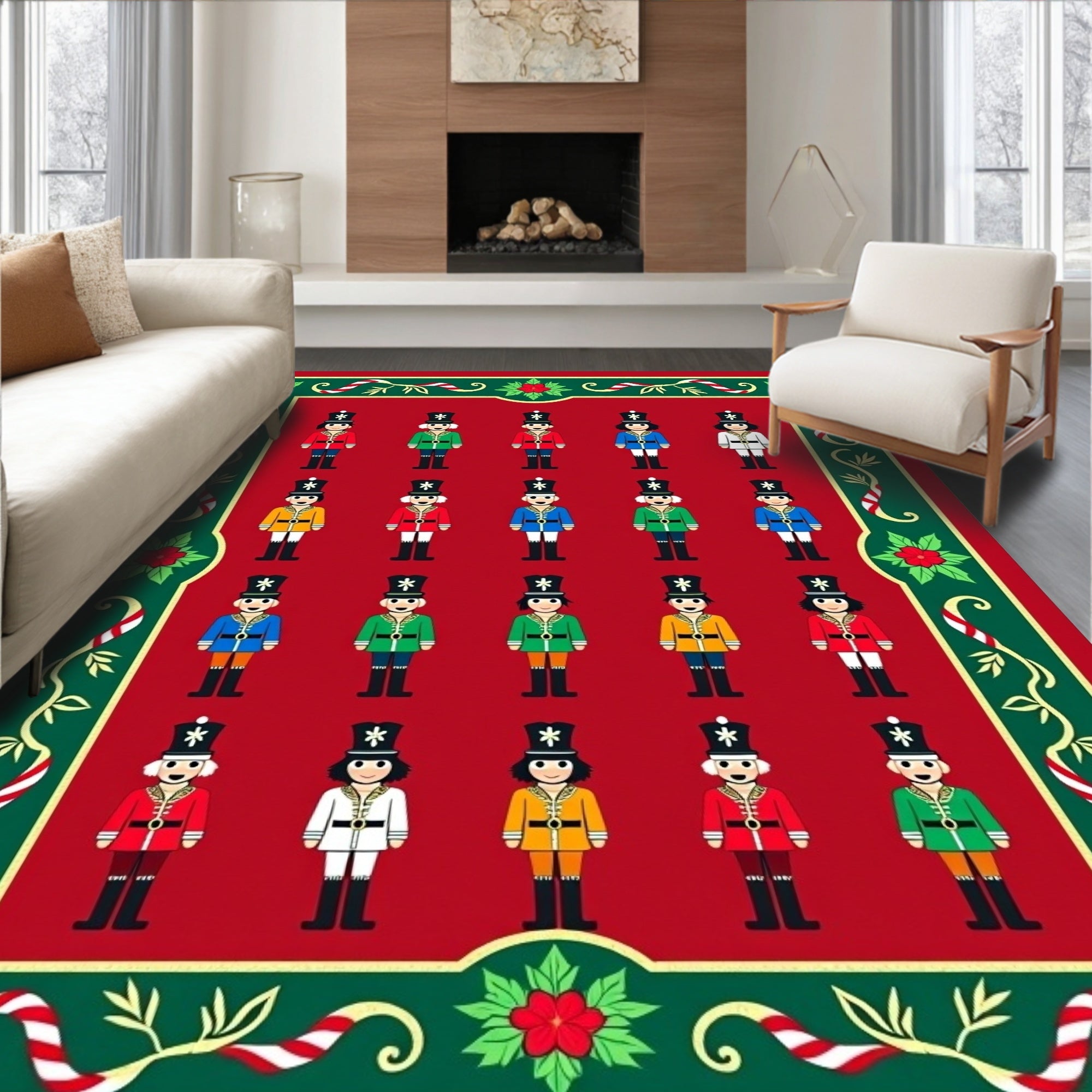 Festive Red Soldier Holiday Border Rug