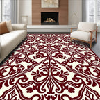 Deep Burgundy Floral Scrollwork Rug