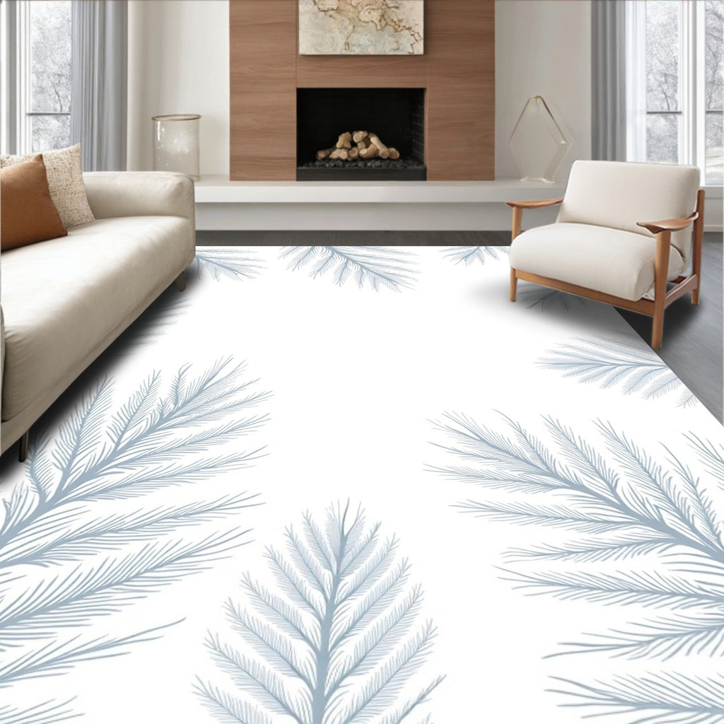 Soft Blue Fern Frond Cluster Rug