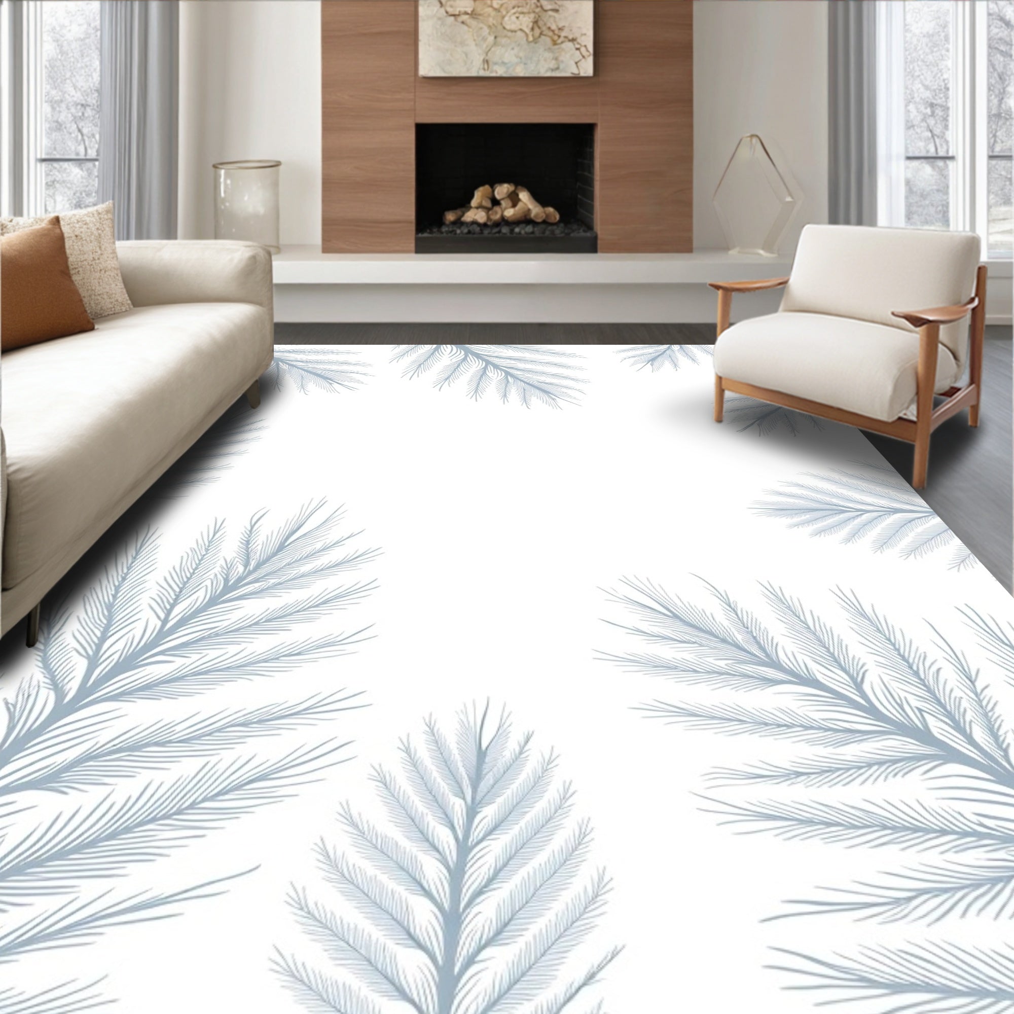 Soft Blue Fern Frond Cluster Rug