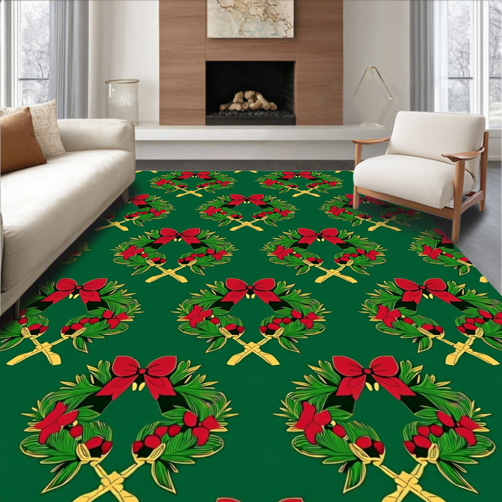 Christmas Wreath Red Festive Garland Rug
